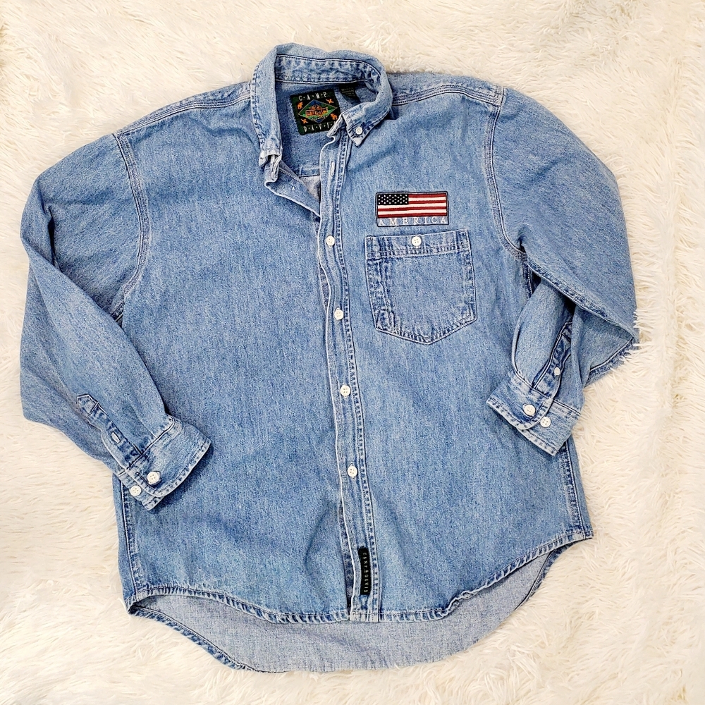 Vintage Camp David America Button Down Denim Shirt L